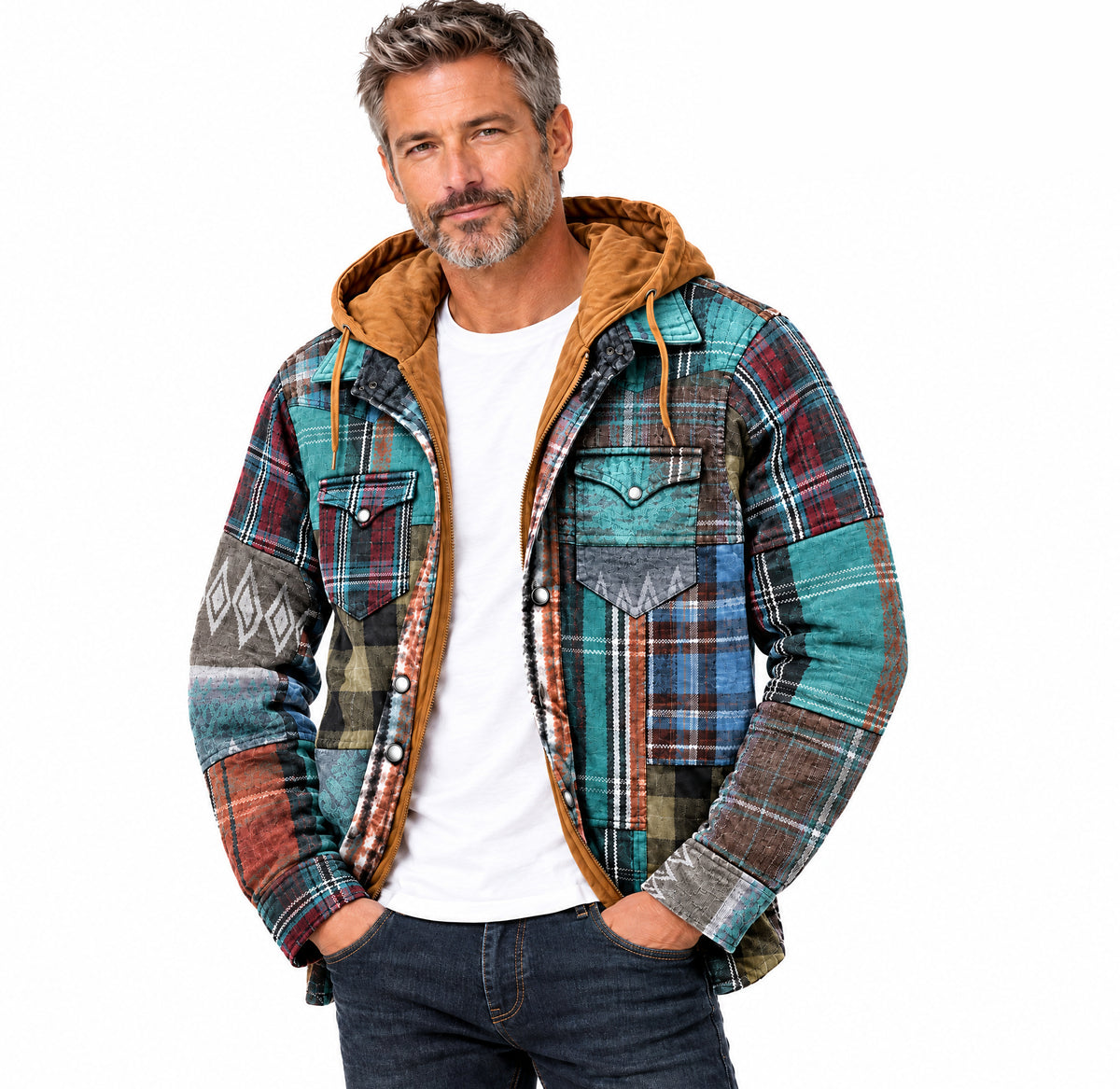 Nevio - Patchwork Turchese indossato