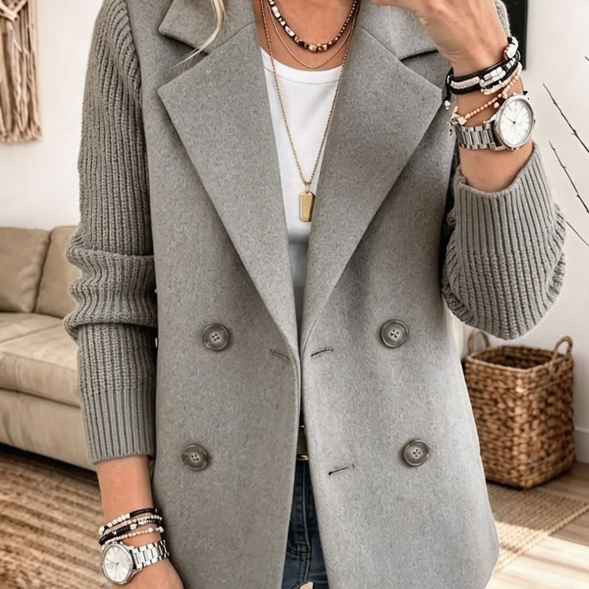 Costanza | Blazer Bicolore Con Maniche A Coste - Grigio