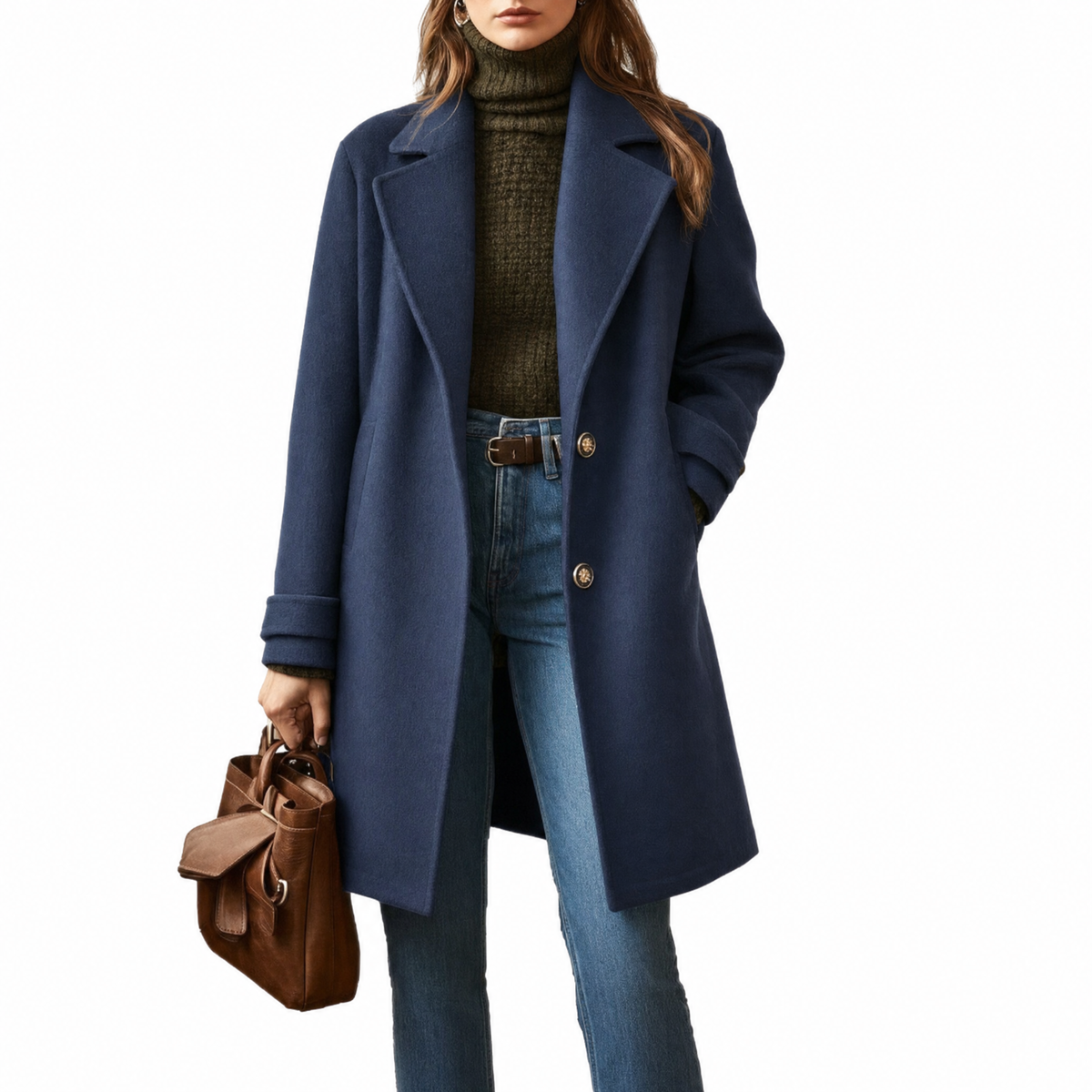 Benedetta | Cappotto Midi Con Revers Elegante - Blu navy