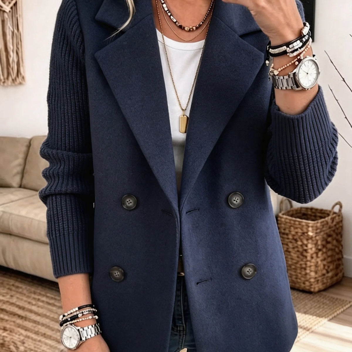 Costanza | Blazer Bicolore Con Maniche A Coste - Blu navy