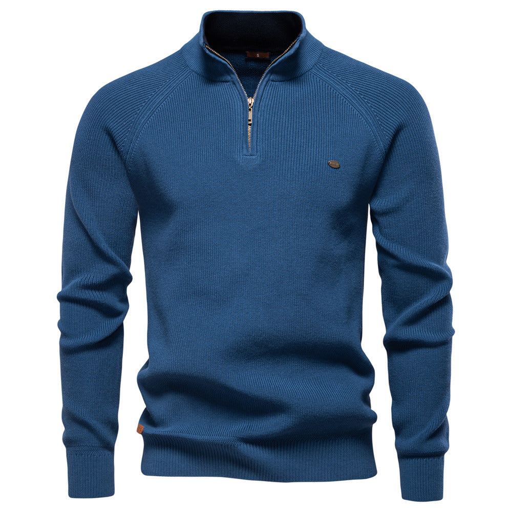 Corrado | Maglione Con Mezza Zip In Maglia Pregiata - Blu