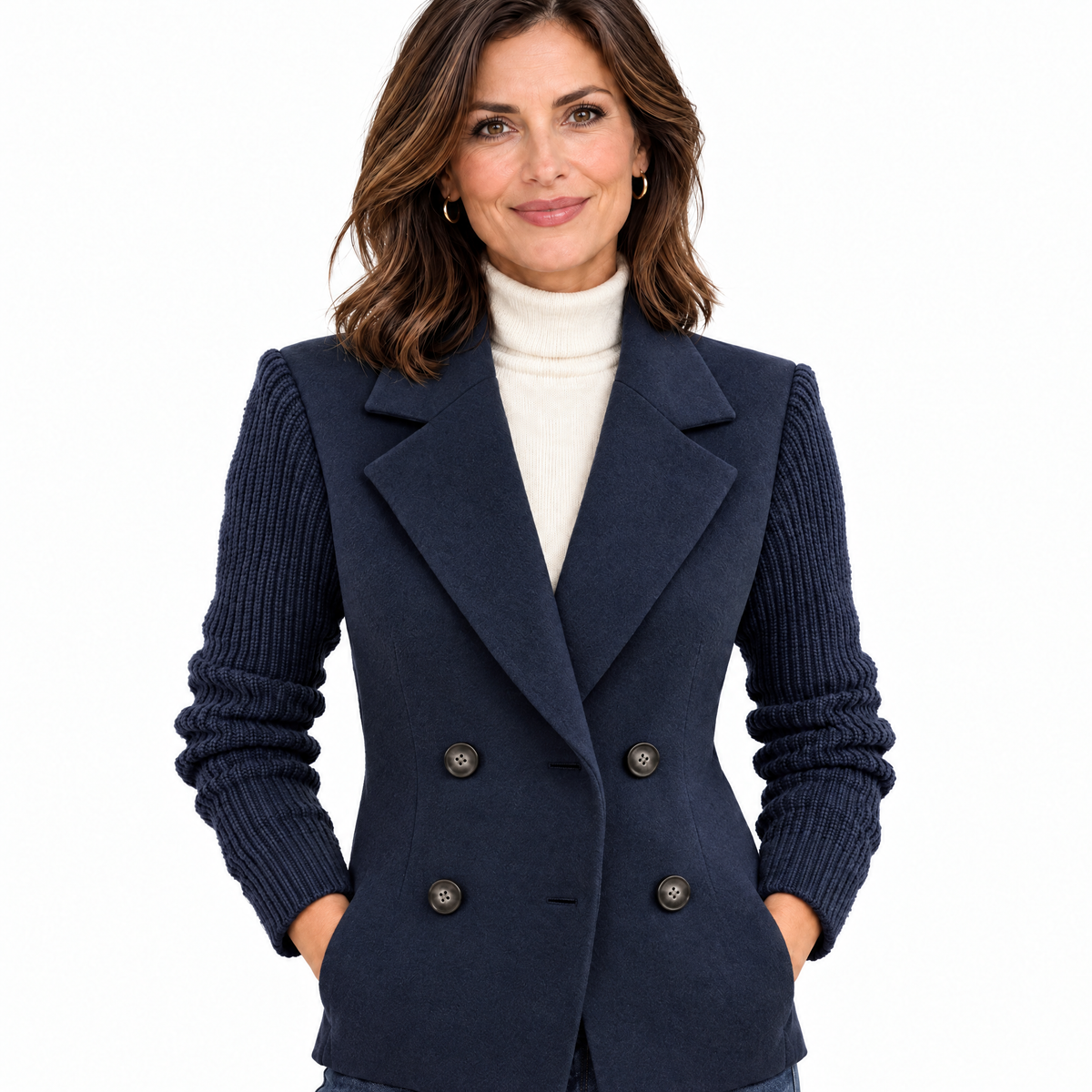 Costanza | Blazer Bicolore Con Maniche A Coste - Blu navy