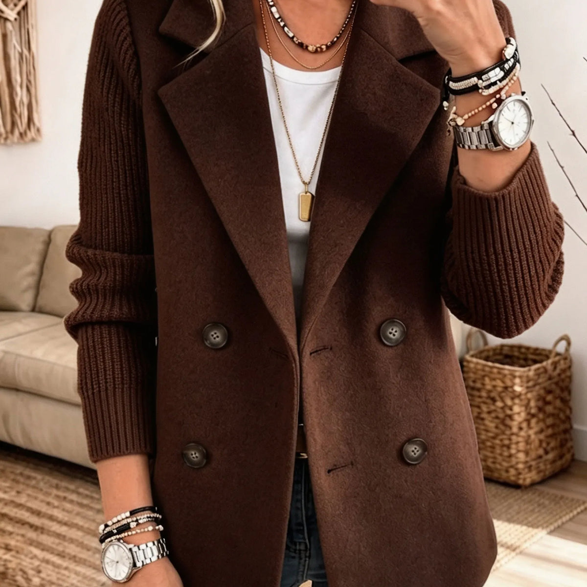 Costanza | Blazer Bicolore Con Maniche A Coste - Marrone