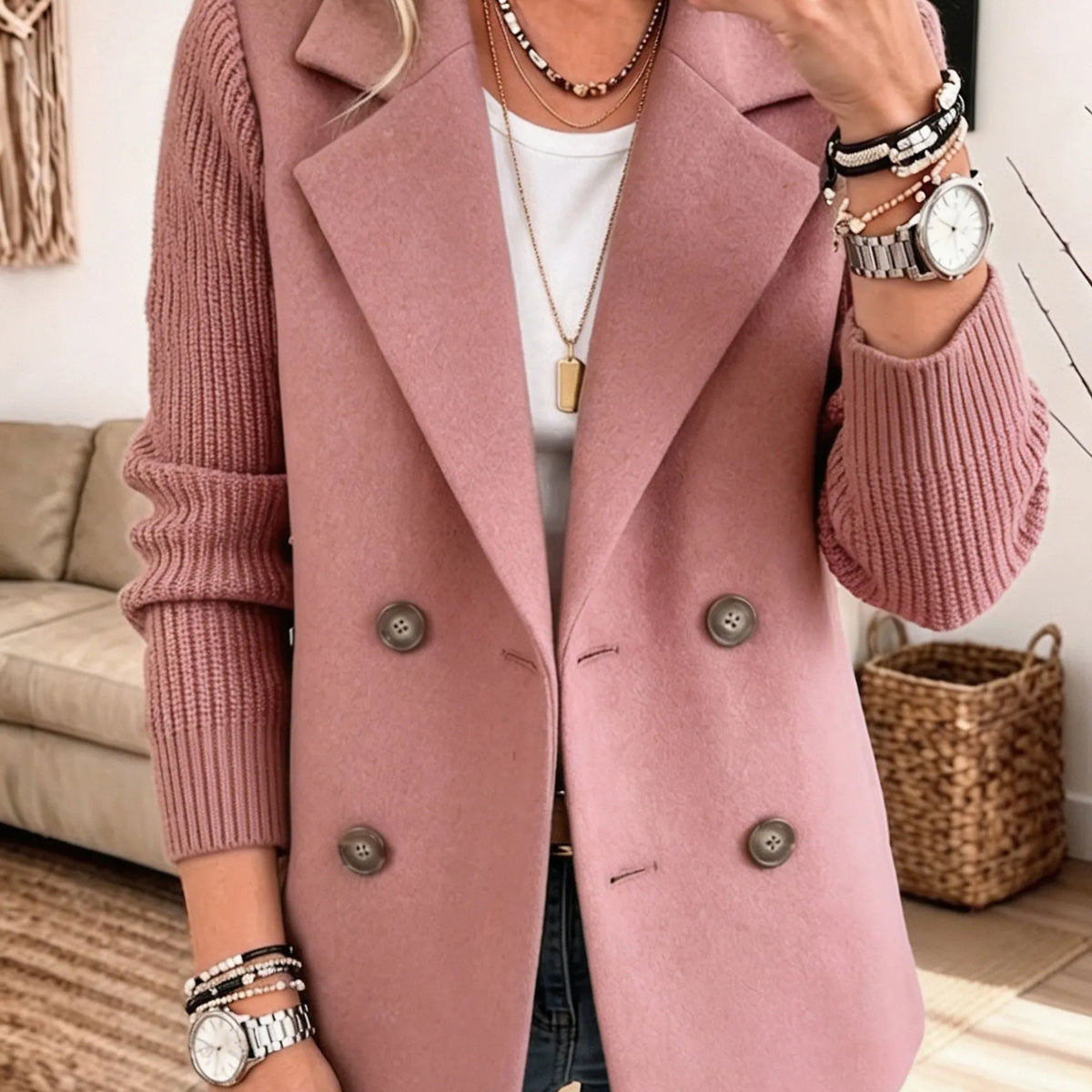 Costanza | Blazer Bicolore Con Maniche A Coste - Rosa