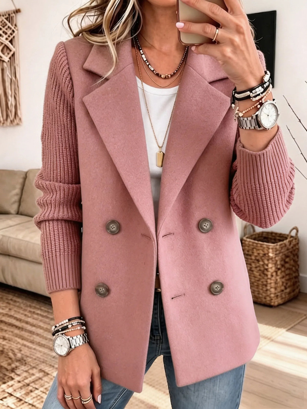 Costanza | Blazer Bicolore Con Maniche A Coste - Rosa