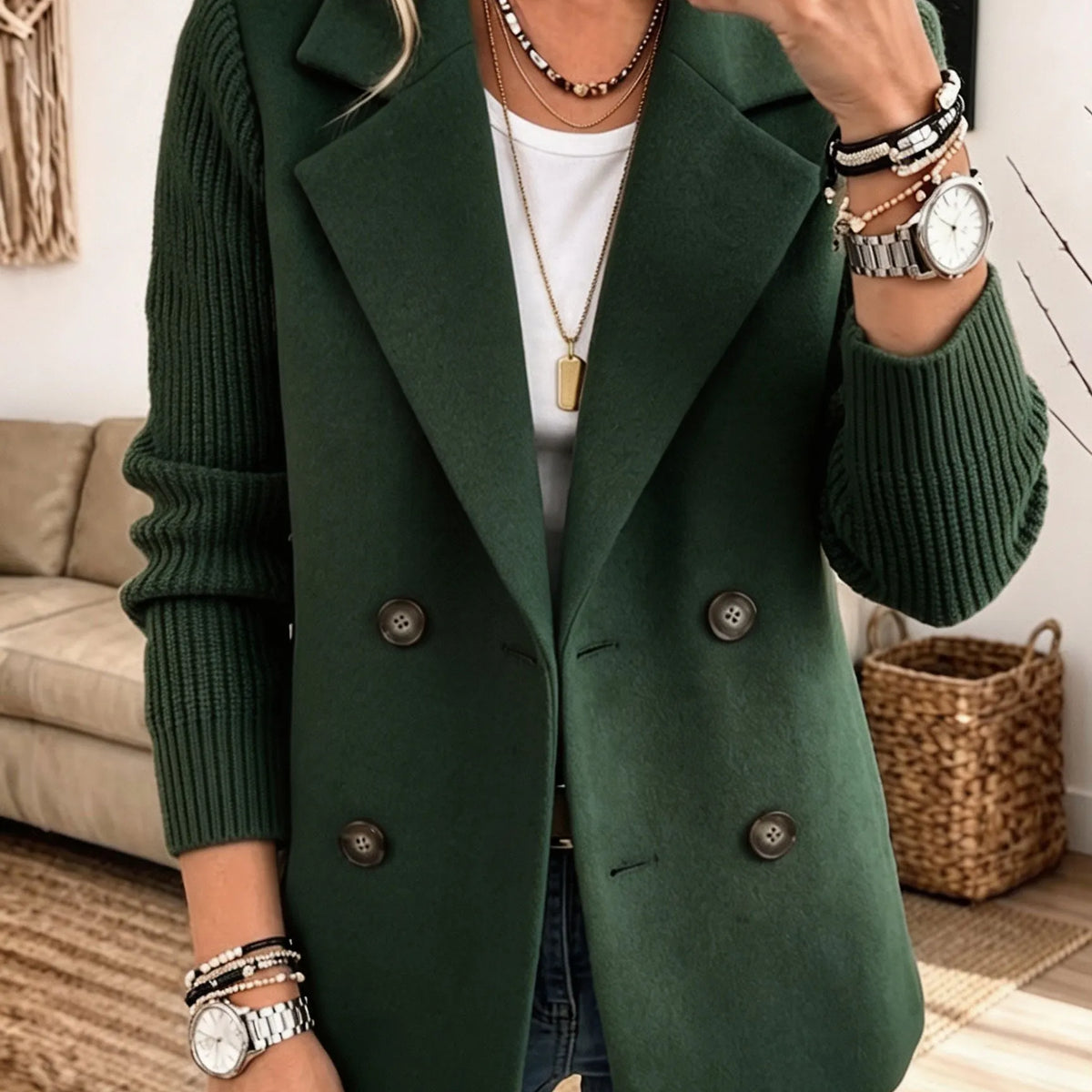 Costanza | Blazer Bicolore Con Maniche A Coste - Verde