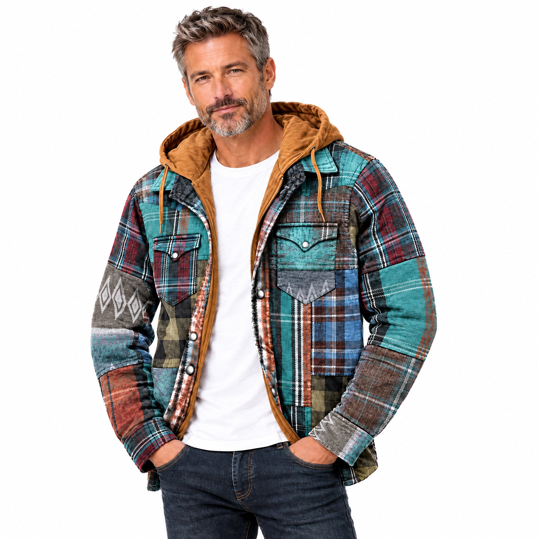 Nevio - Patchwork Turchese indossato