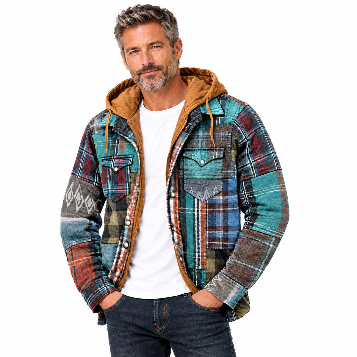 Nevio - Patchwork Turchese indossato