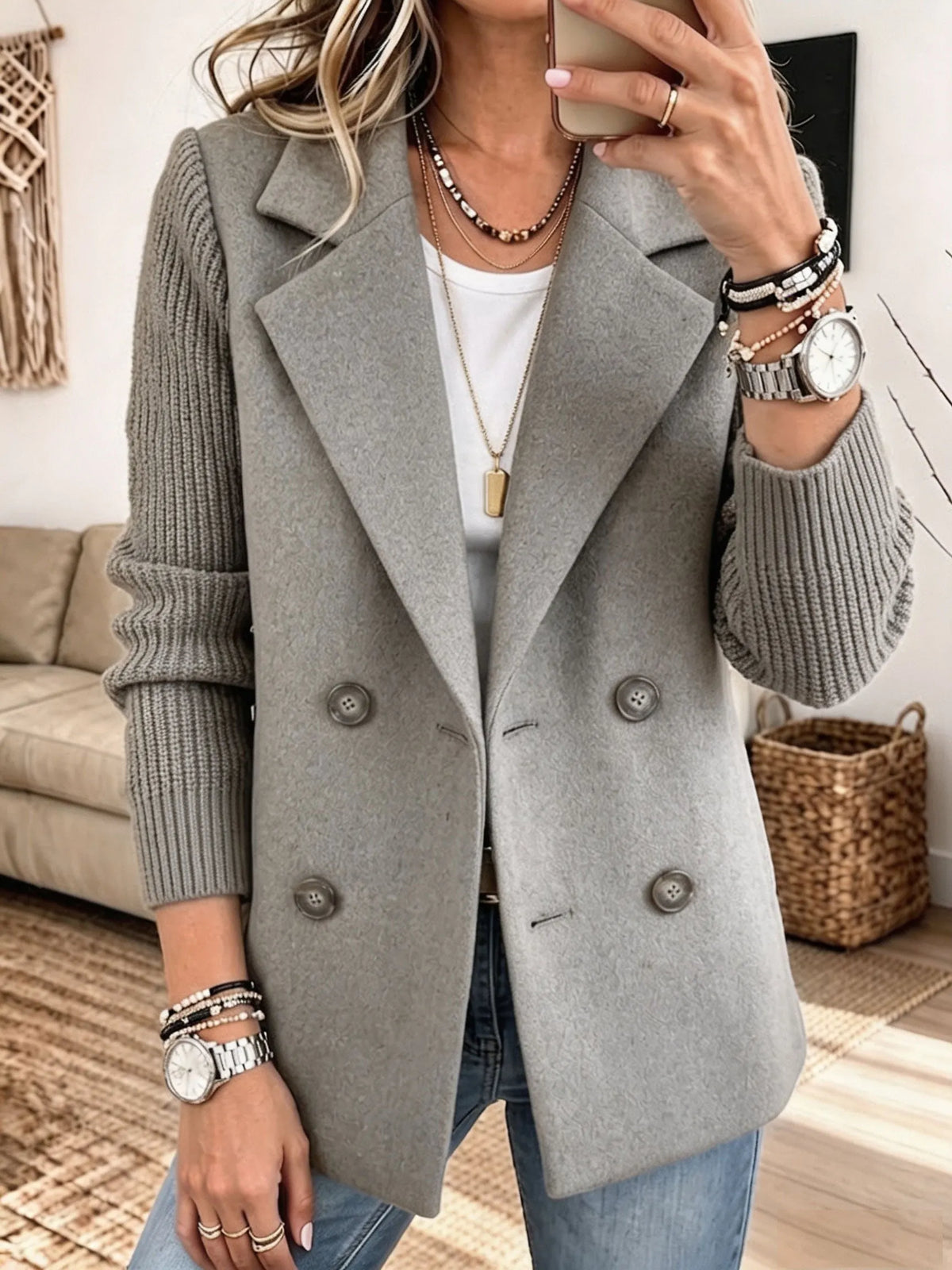Costanza | Blazer Bicolore Con Maniche A Coste - Grigio