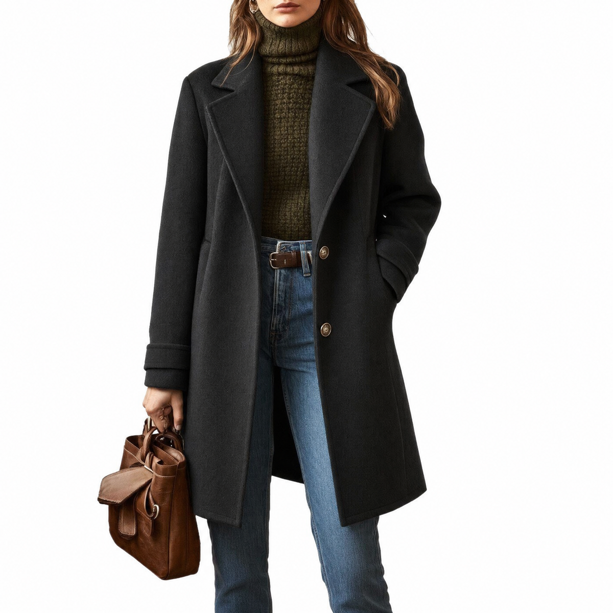 Benedetta | Cappotto Midi Con Revers Elegante - Nero