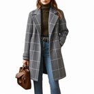 Benedetta | Cappotto Midi Con Revers Elegante - Grigio a quadri