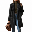 Benedetta | Cappotto Midi Con Revers Elegante - Nero a quadri