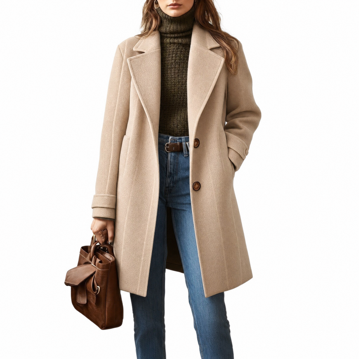 Benedetta | Cappotto Midi Con Revers Elegante - Beige