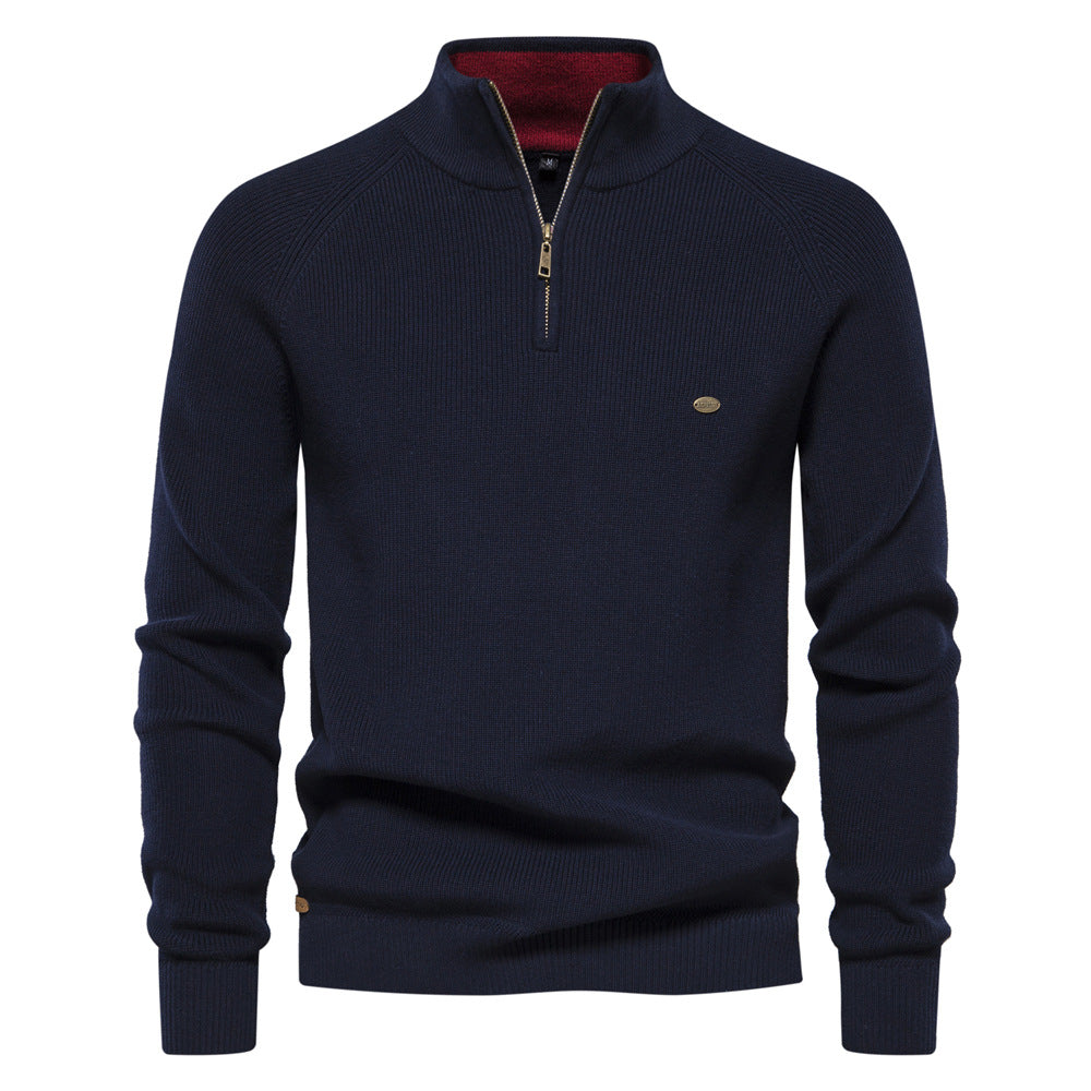 Corrado | Maglione Con Mezza Zip In Maglia Pregiata - Blu navy