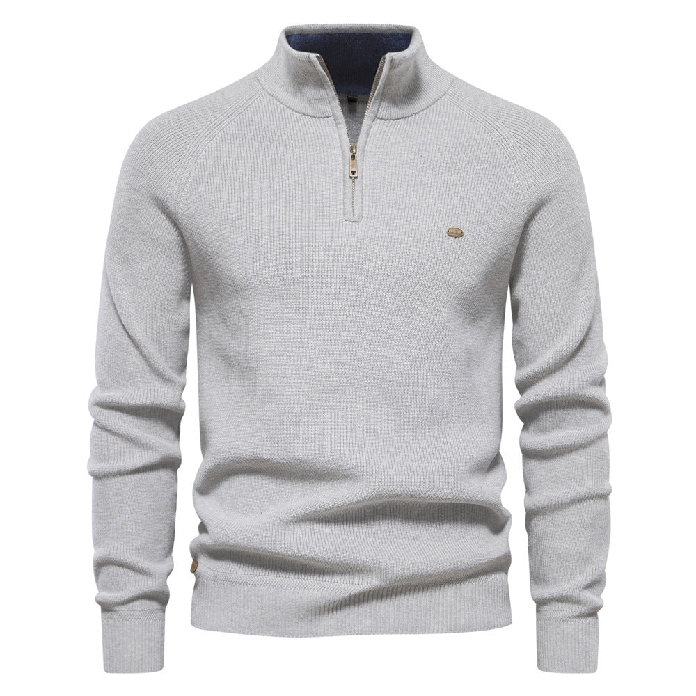 Corrado | Maglione Con Mezza Zip In Maglia Pregiata - Grigio chiaro