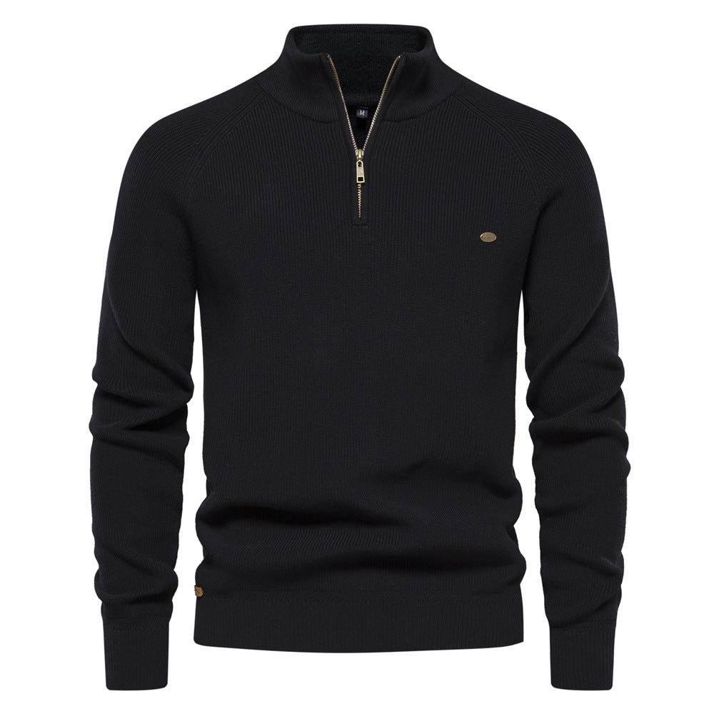 Corrado | Maglione Con Mezza Zip In Maglia Pregiata - Nero