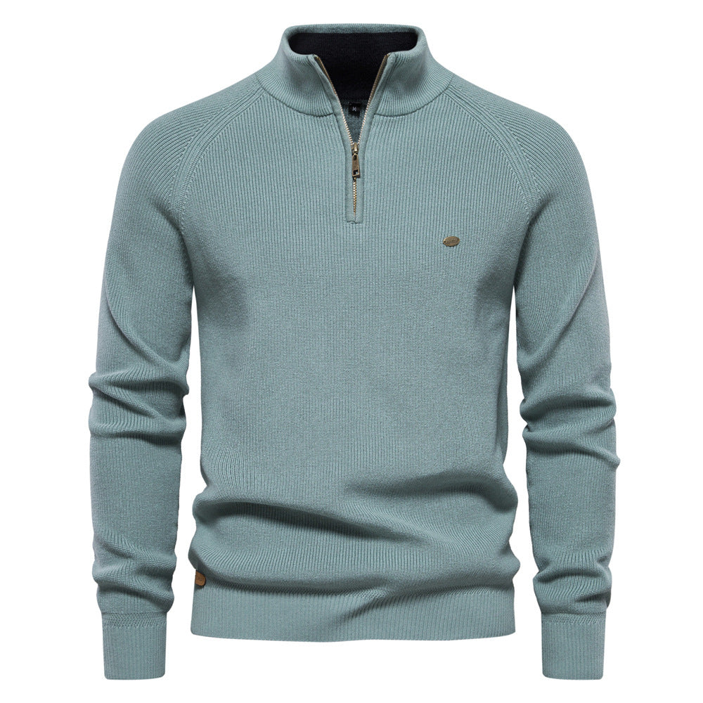 Corrado | Maglione Con Mezza Zip In Maglia Pregiata - Verde salvia