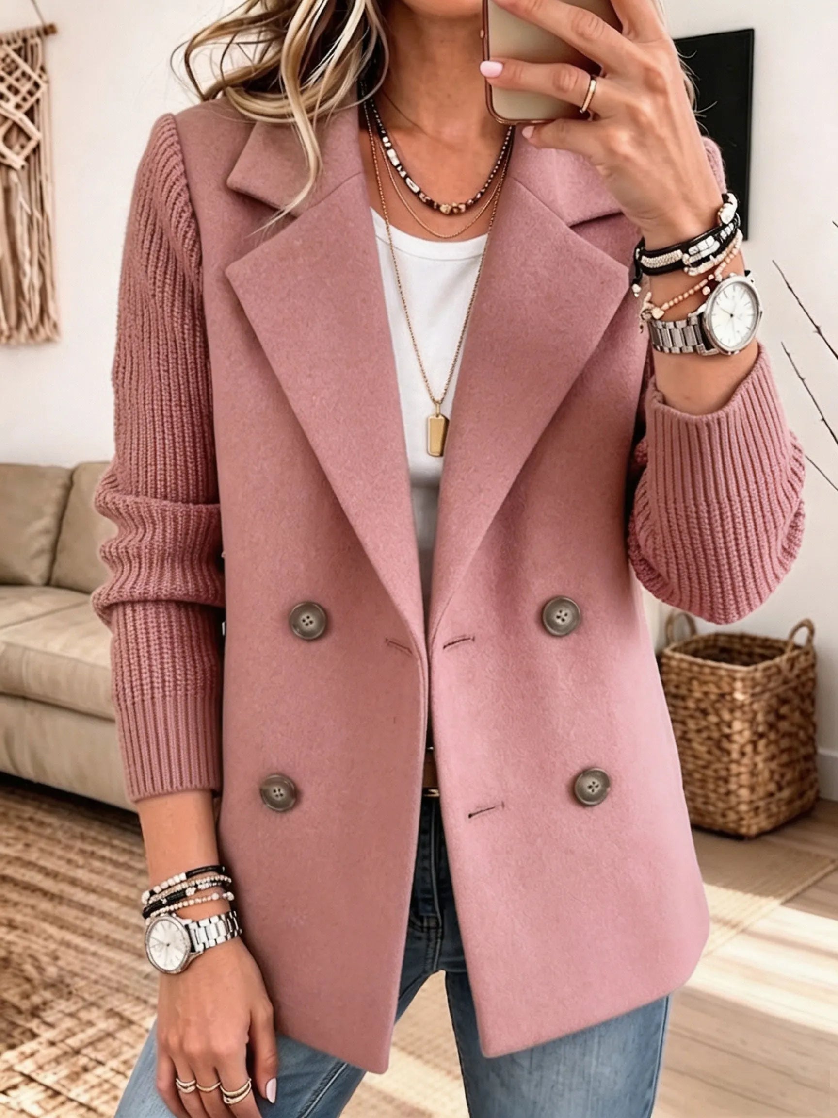 Costanza | Blazer Bicolore Con Maniche A Coste - Rosa