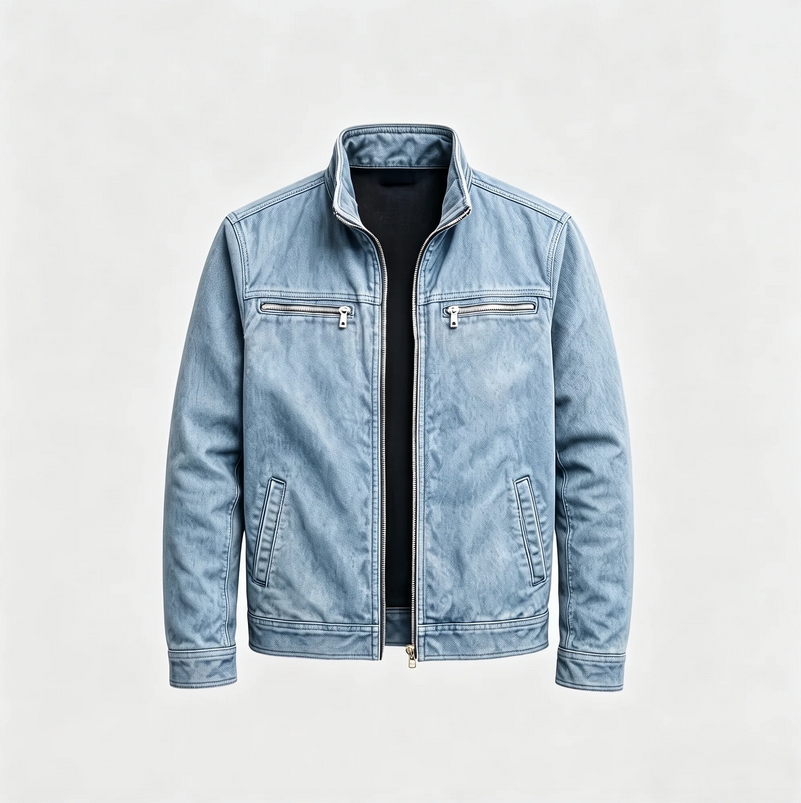 Tommaso | Giacca Da Campo Vintage Con Zip - Azzurro