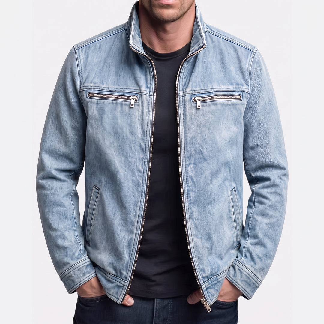 Tommaso | Giacca Da Campo Vintage Con Zip - Azzurro