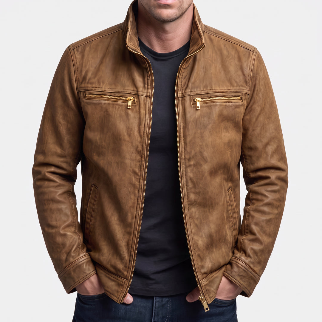 Tommaso | Giacca Da Campo Vintage Con Zip - Marrone