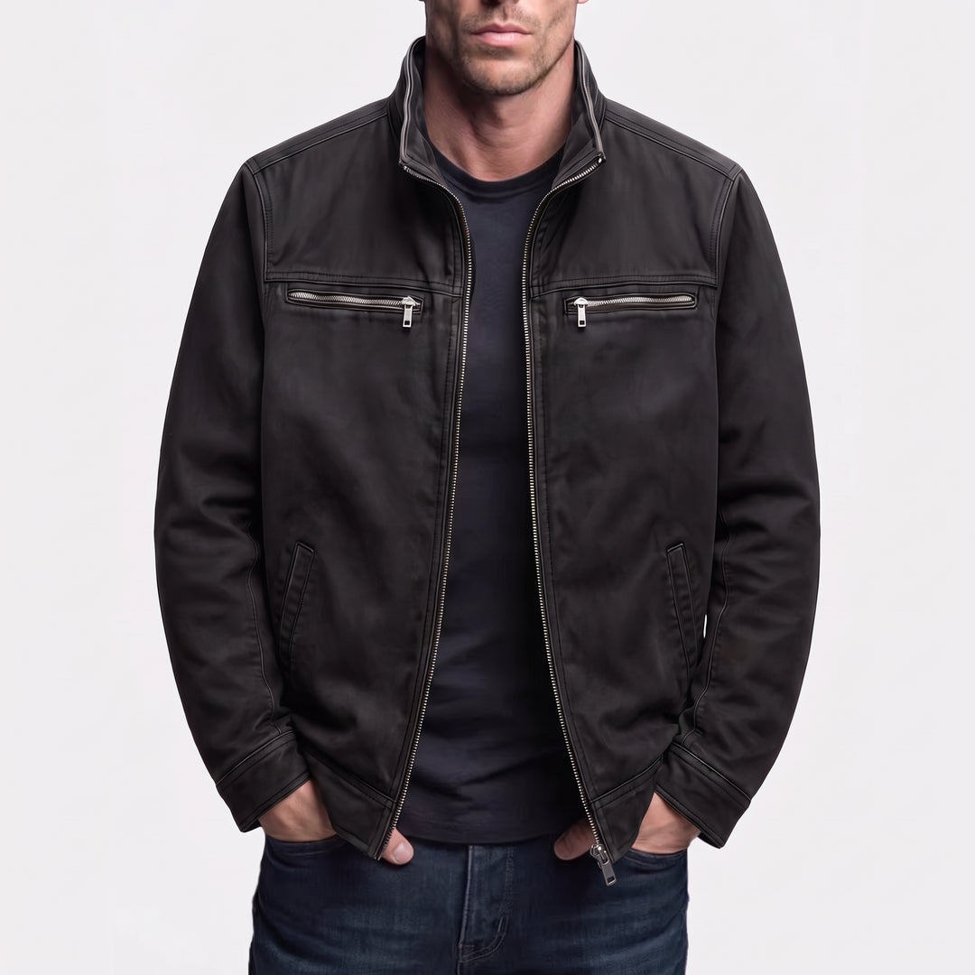 Tommaso | Giacca Da Campo Vintage Con Zip - Nero